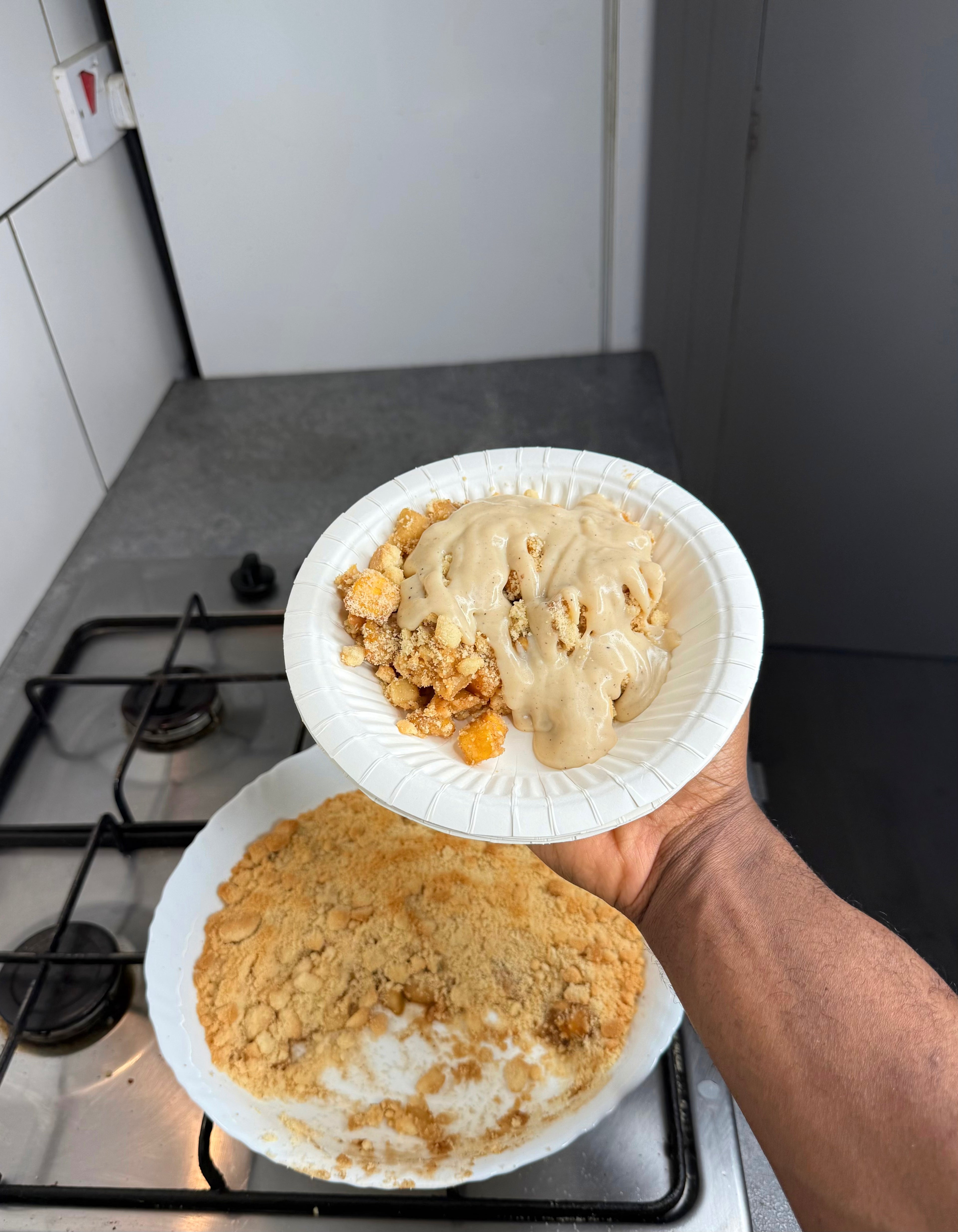 Jamaican Plantain Apple Crumble w/Rum Cream Custard