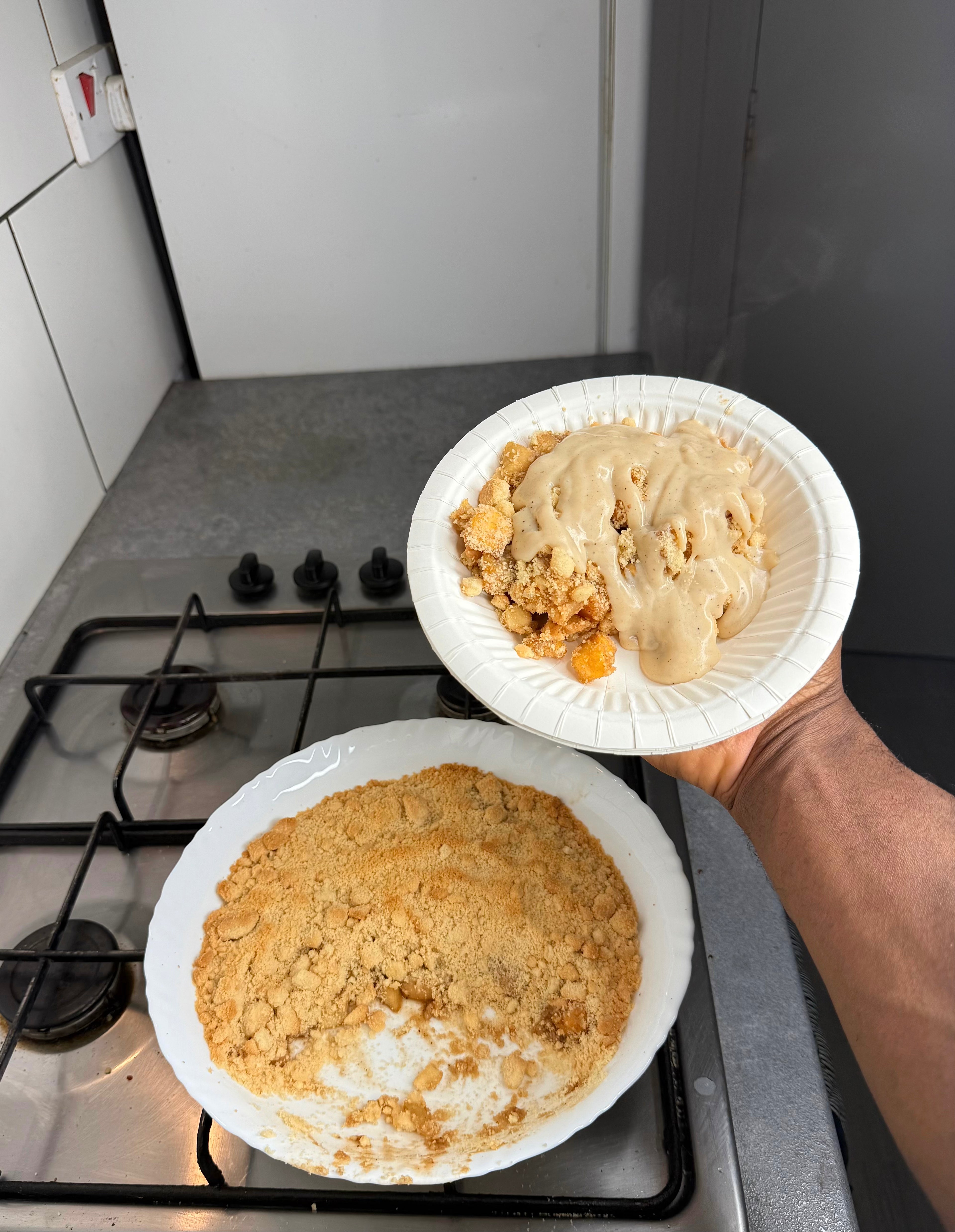 Jamaican Plantain Apple Crumble w/Rum Cream Custard