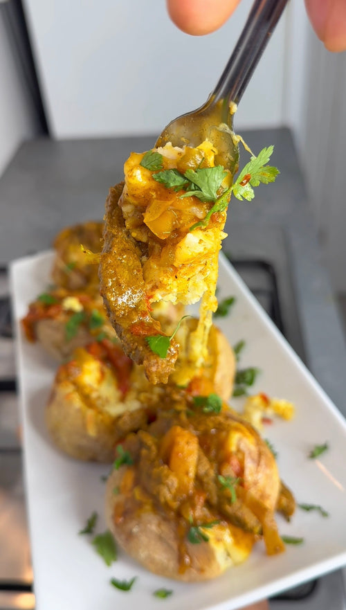Curry Steak Jacket Potatoes