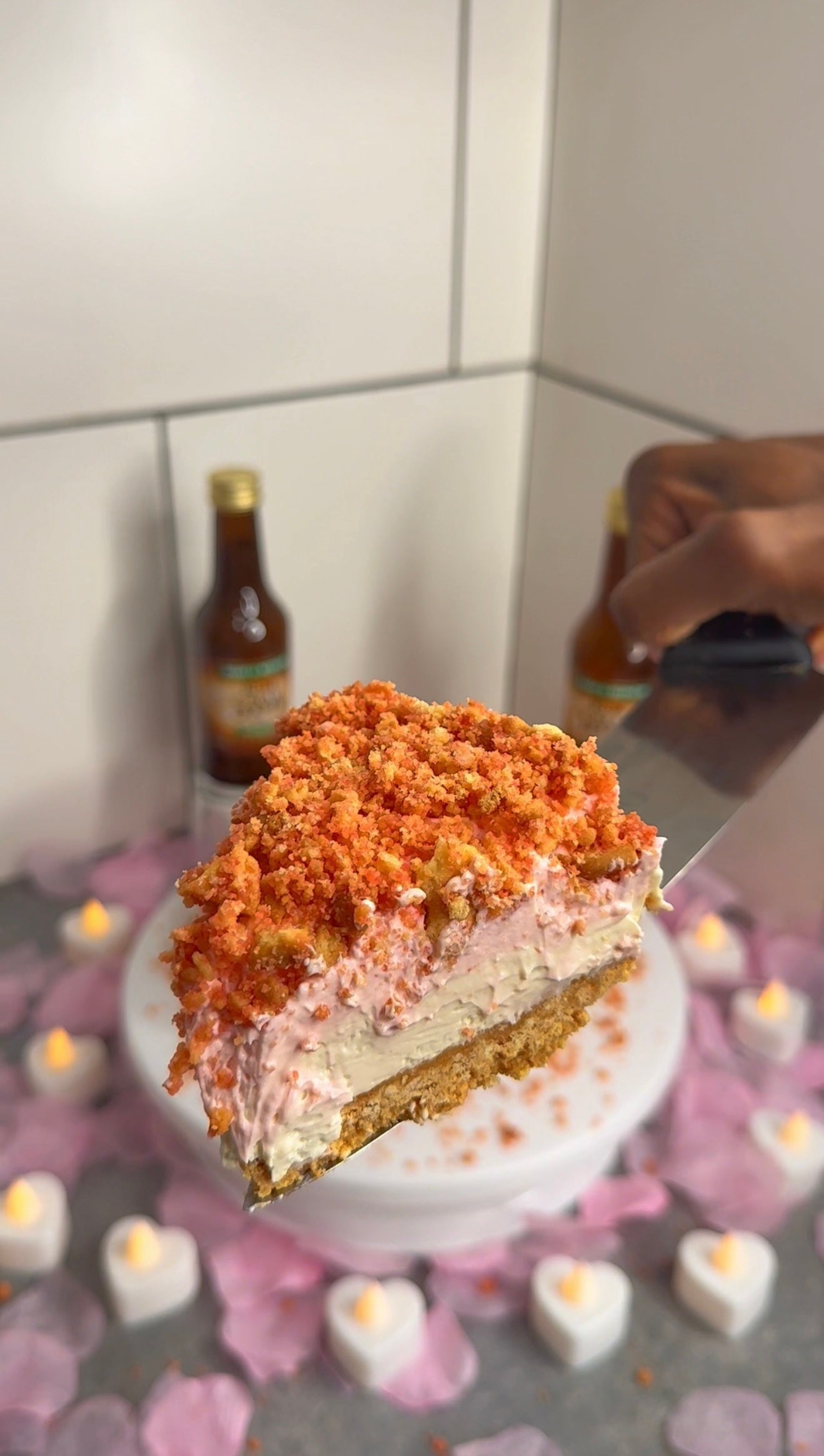 Jamaican Rum Cream Strawberry Crunch Cheesecake