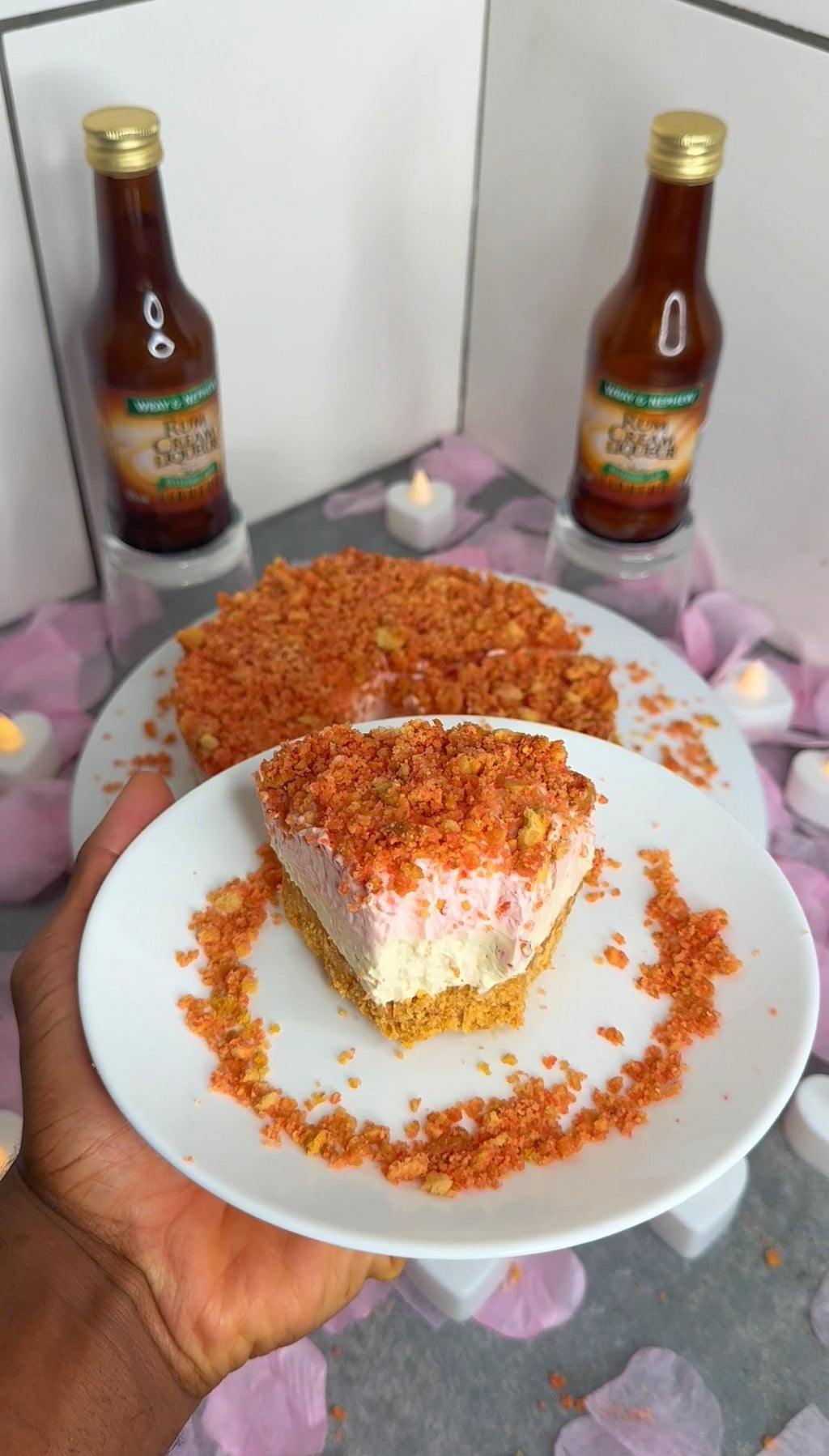 Jamaican Rum Cream Strawberry Crunch Cheesecake