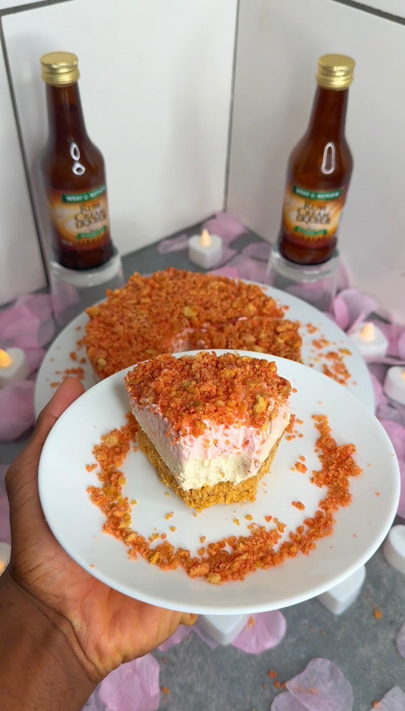 Jamaican Rum Cream Strawberry Crunch Cheesecake