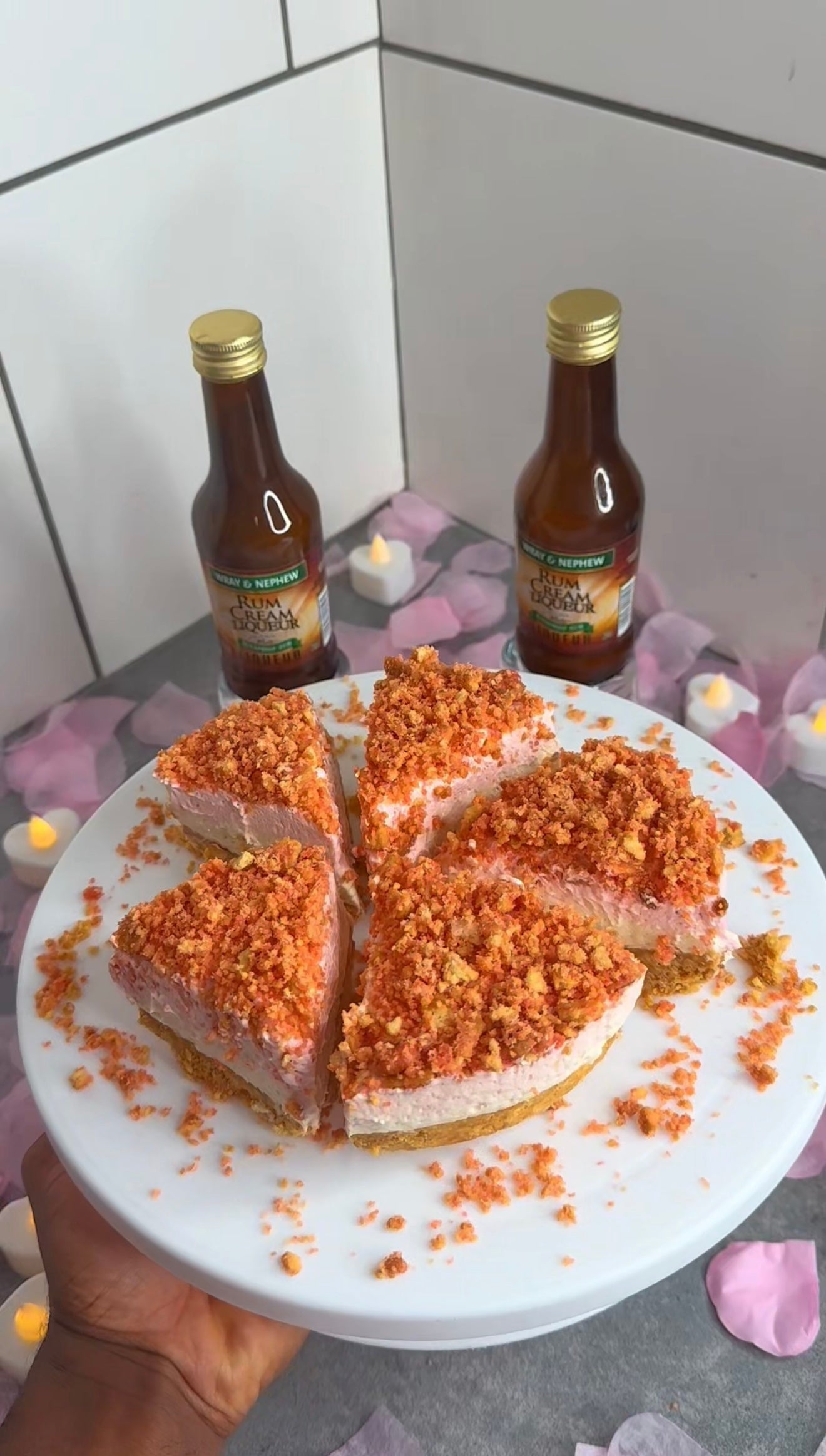 Jamaican Rum Cream Strawberry Crunch Cheesecake