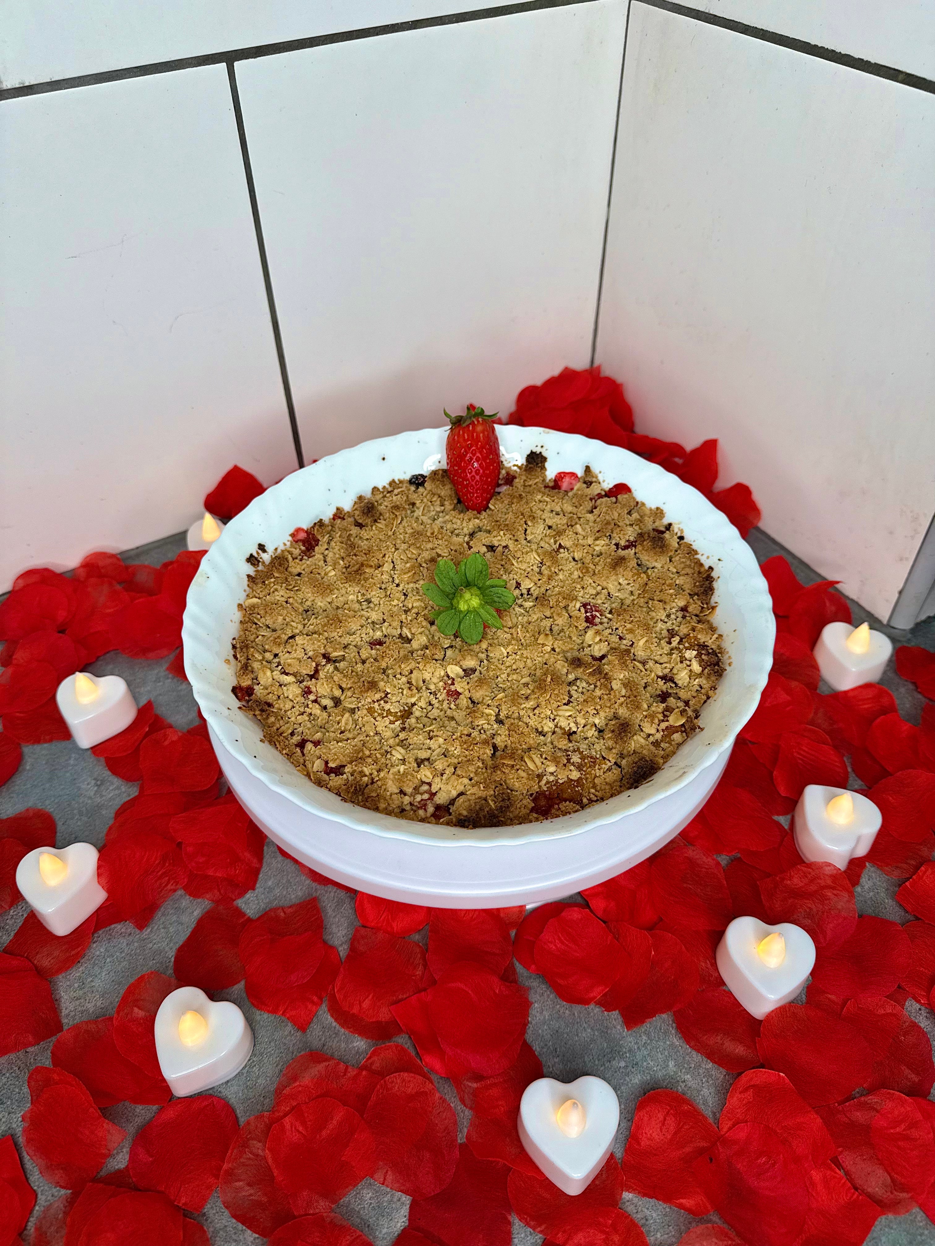 Jamaican Plantain & Strawberry Crumble w/Rum Cream Custard