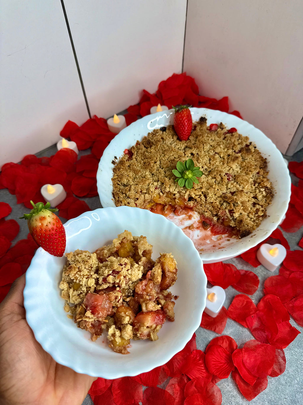 Jamaican Plantain & Strawberry Crumble w/Rum Cream Custard