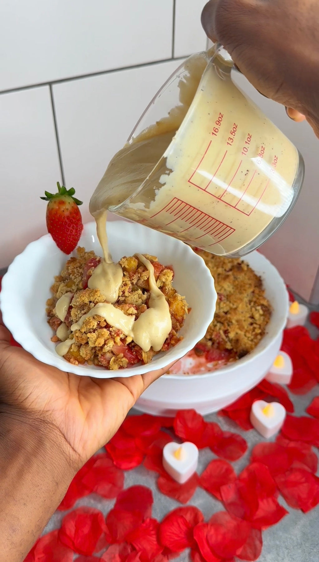 Jamaican Plantain & Strawberry Crumble w/Rum Cream Custard