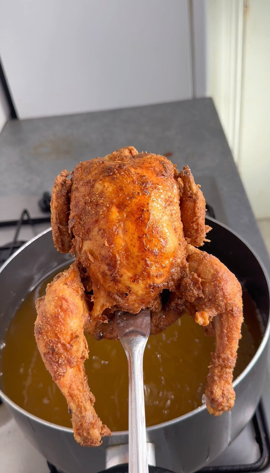 Fried Whole Chicken Stuffed W/Rasta Pasta