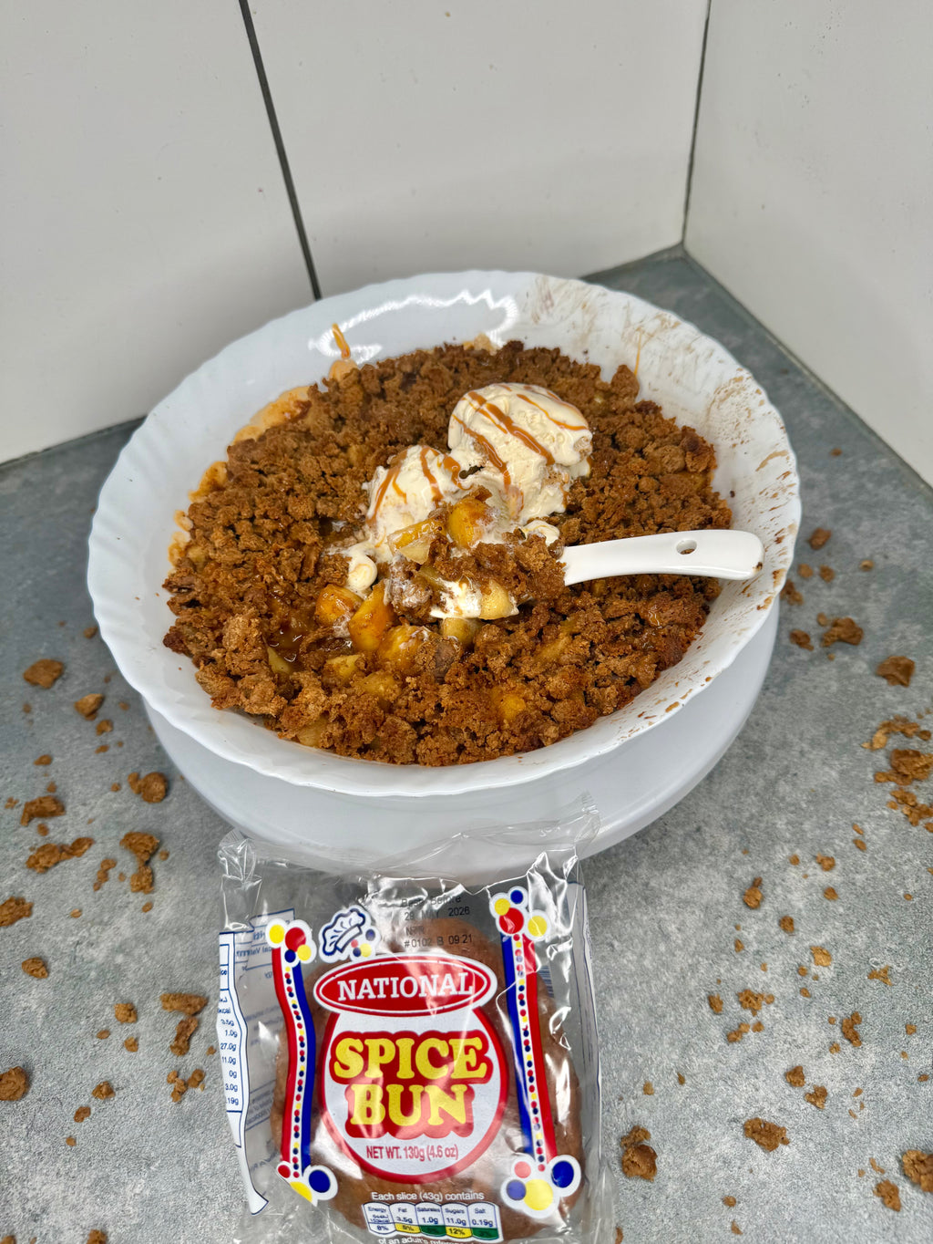 Jamaican Spice Bun Plantain Apple Crumble