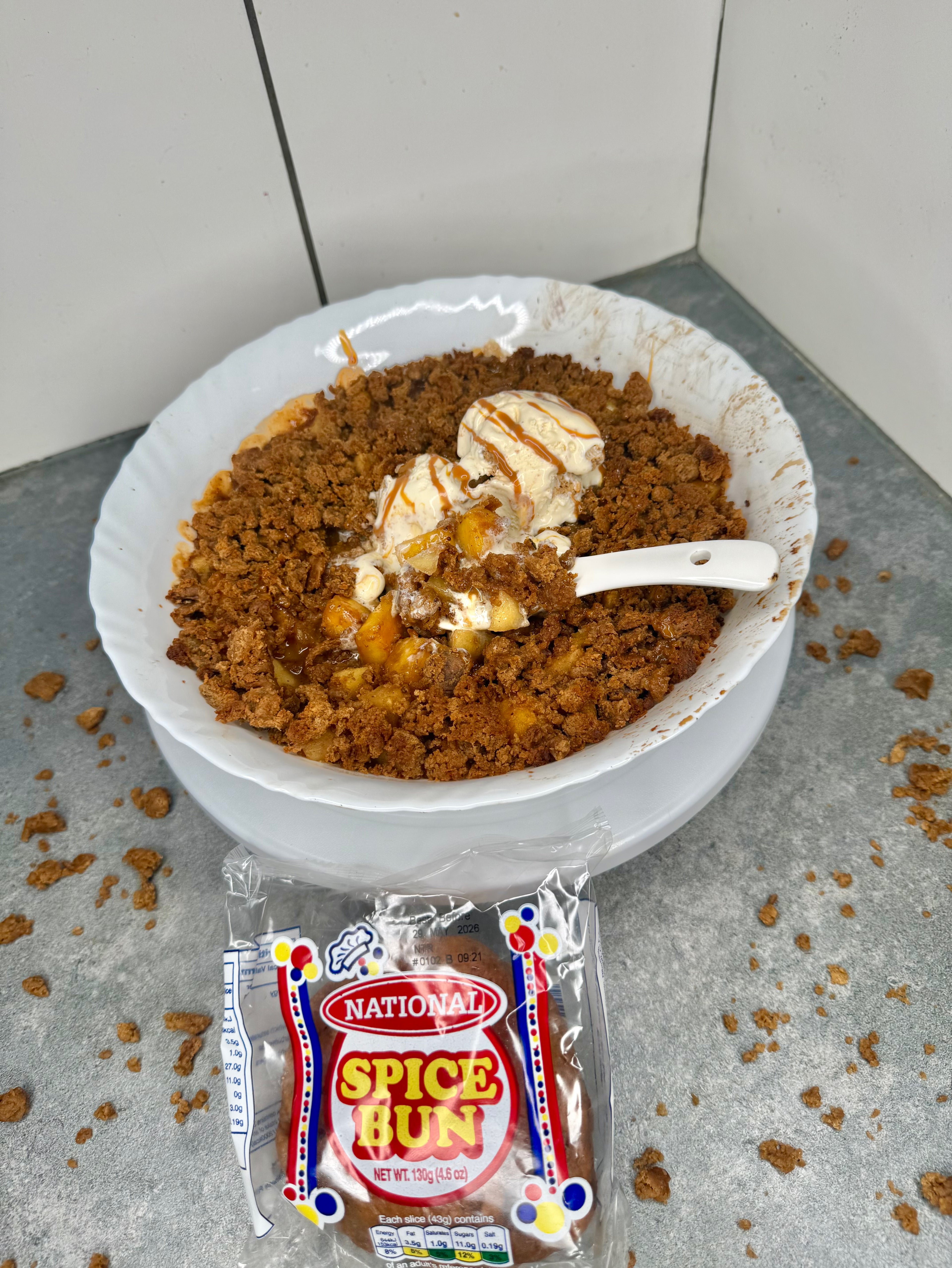 Jamaican Spice Bun Plantain Apple Crumble