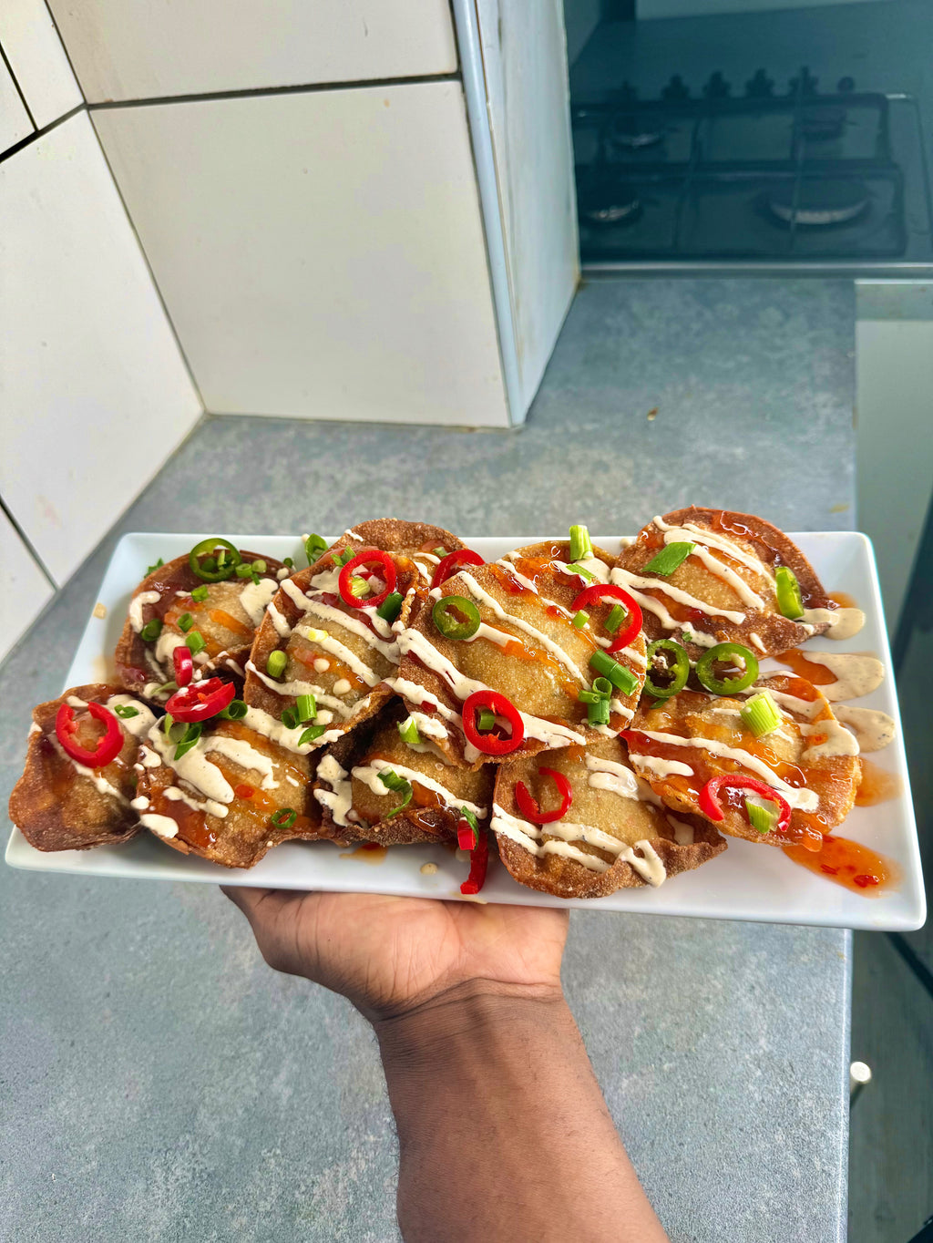 Jerk Crab Rangoon Nachos