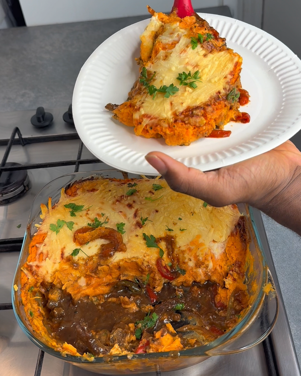 Jamaican Sweet Potato  Pepper Steak Shepherd’s Pie