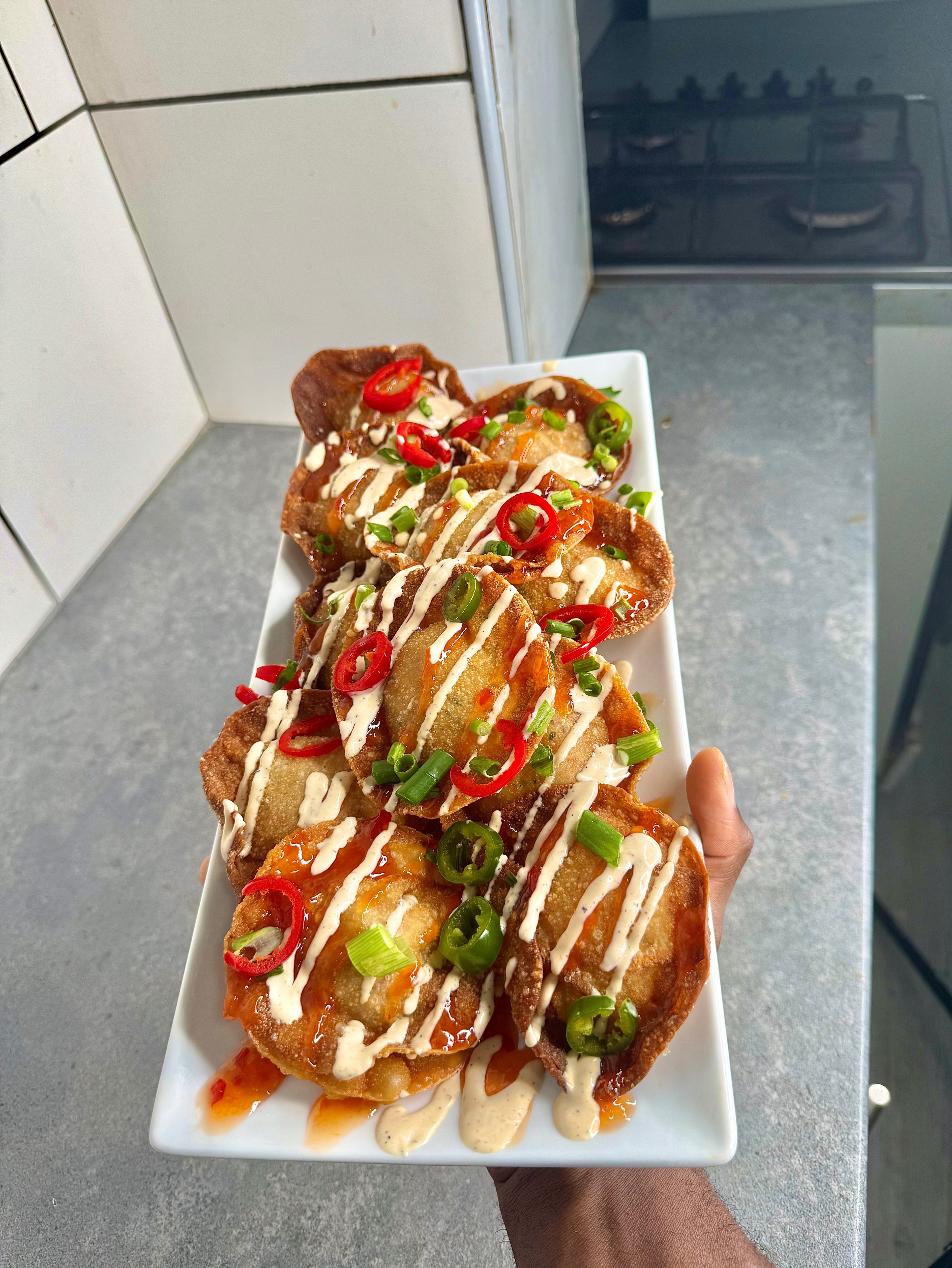 Jerk Crab Rangoon Nachos