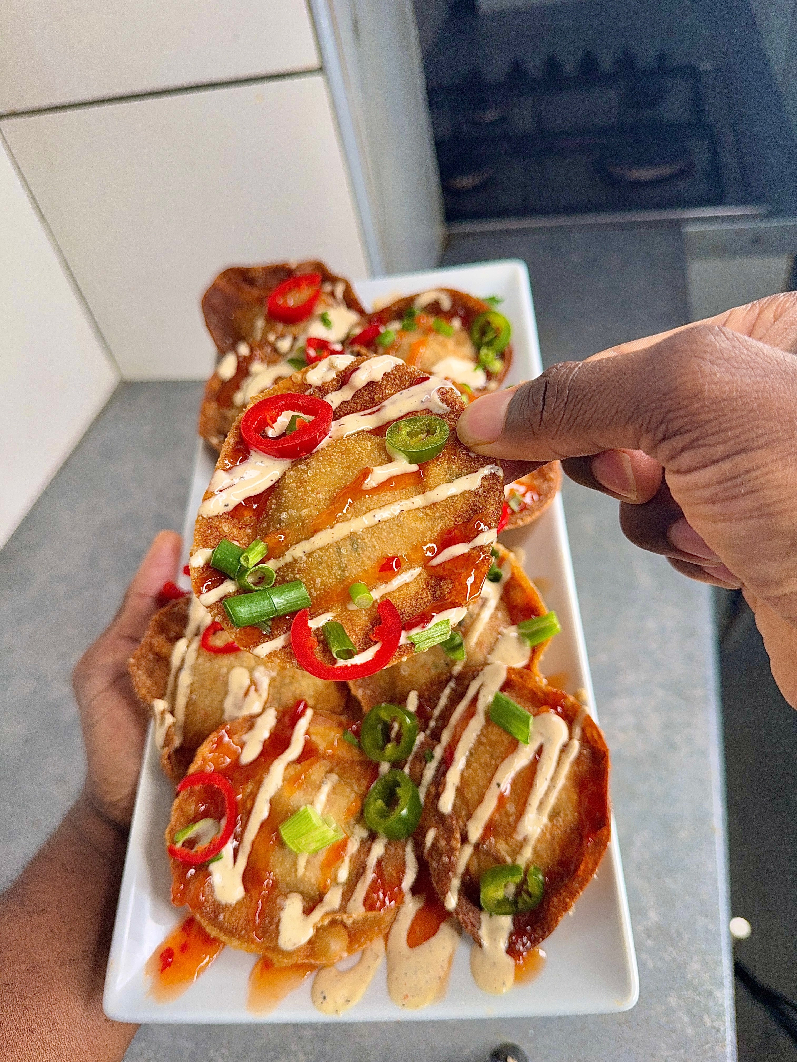 Jerk Crab Rangoon Nachos
